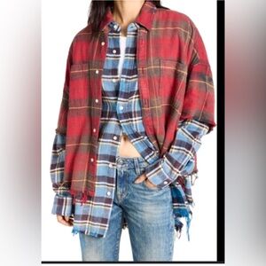 R13 Double Plaid Frayed Edge Shirt Small